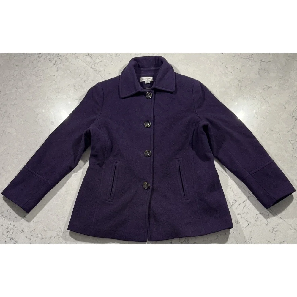 VTG Preston & York Peacoat‎ Womens 12 Purple Wool Blend Single Breasted Jacket